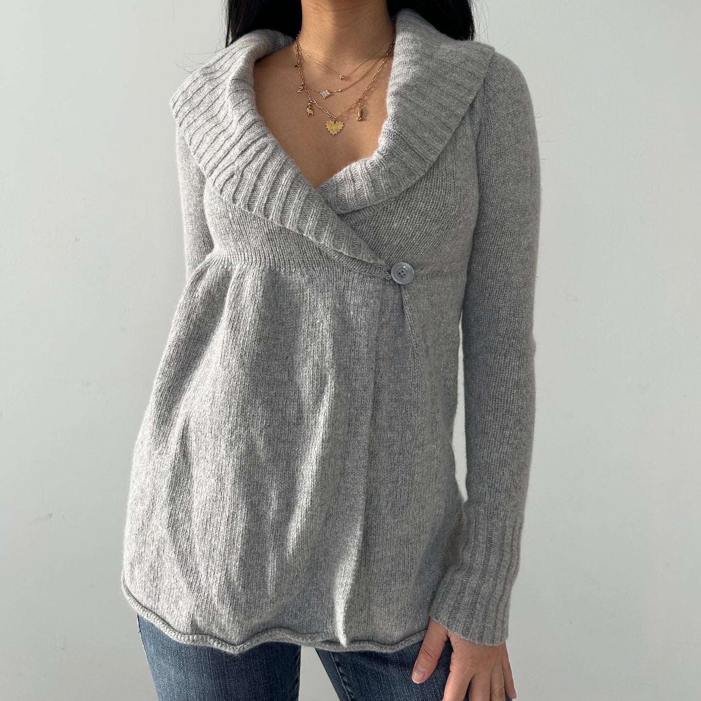 Talula by Aritzia Grey Wool Angora and Cashmere Blend Babydoll Wrap Cardigan - X-Small