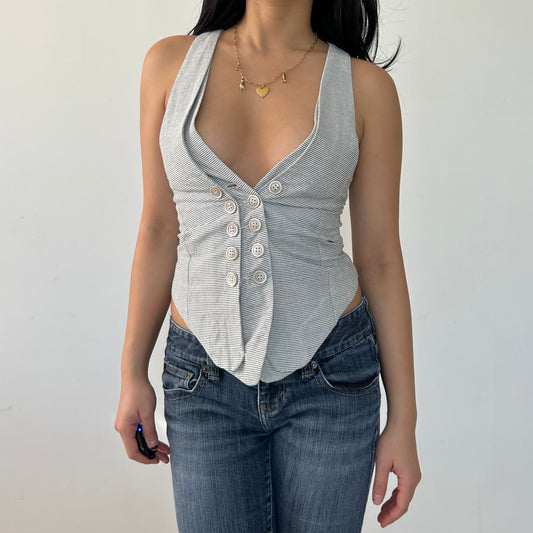 Pinstripe Buttoned Halter Vest - XX-Small