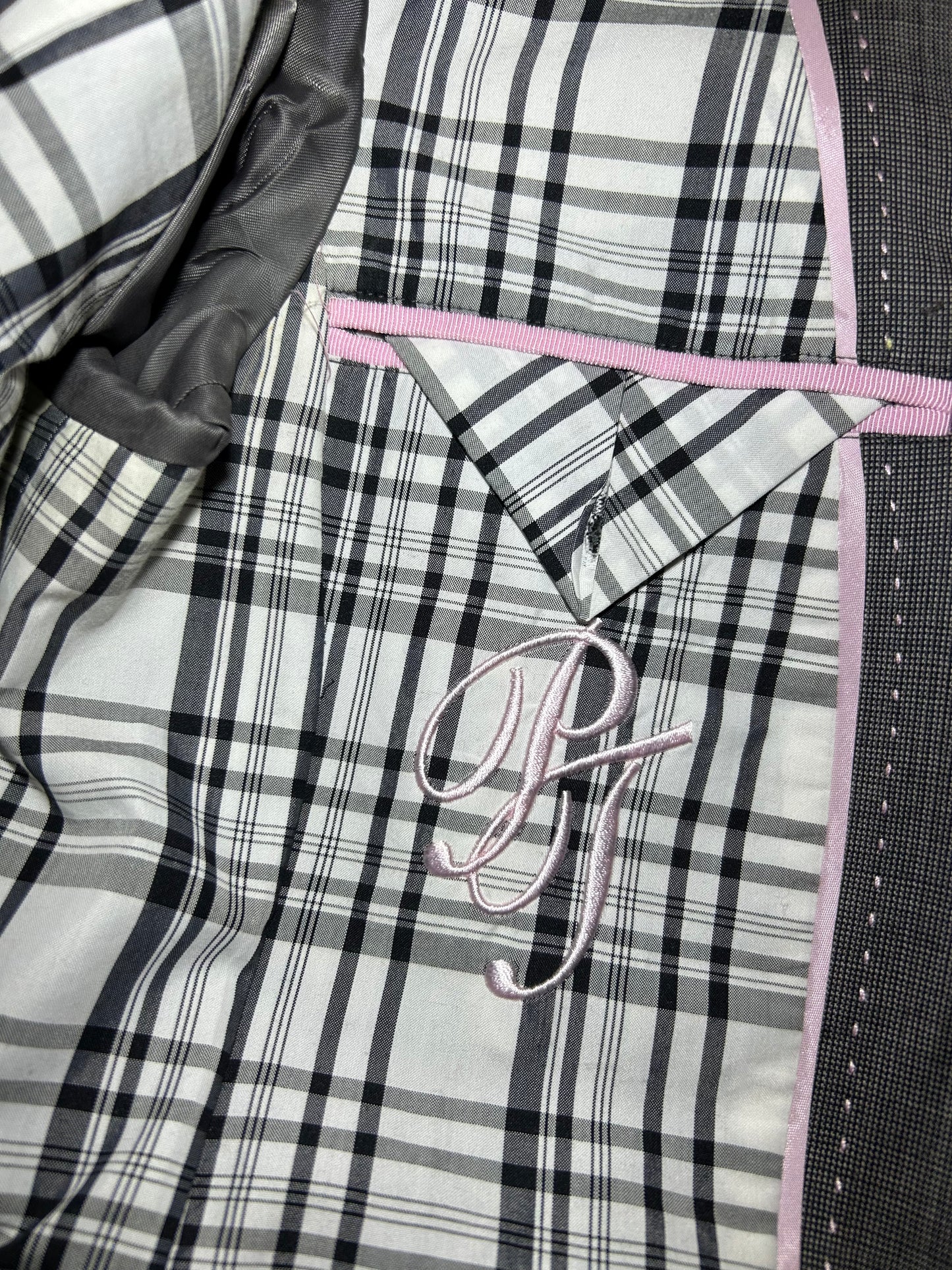 Pink Tartan Grey Wool Blazer - Small