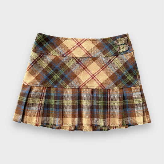 Roots Brown Tartan Wool Pleated Mini Skirt - W28