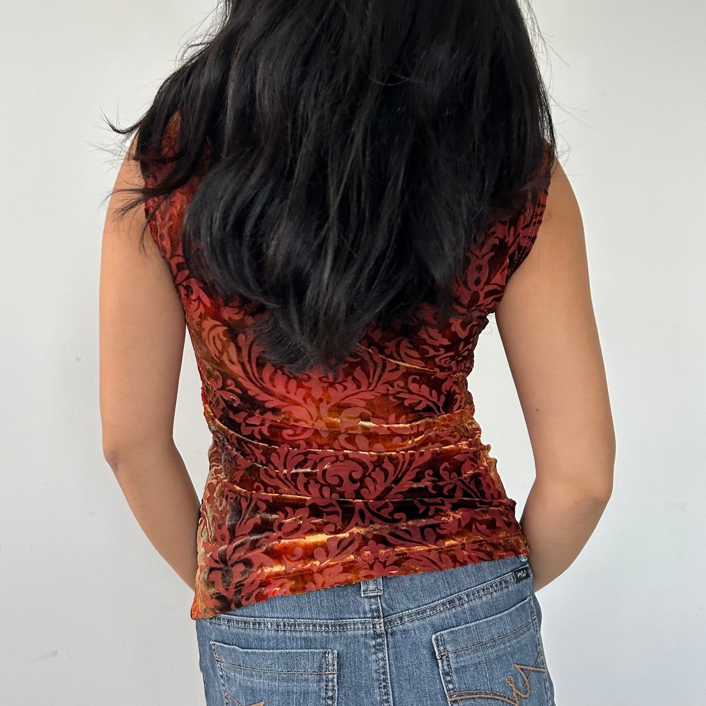 Vintage 90s Made in USA Burnt Orange Velvet Print Tank - Medium