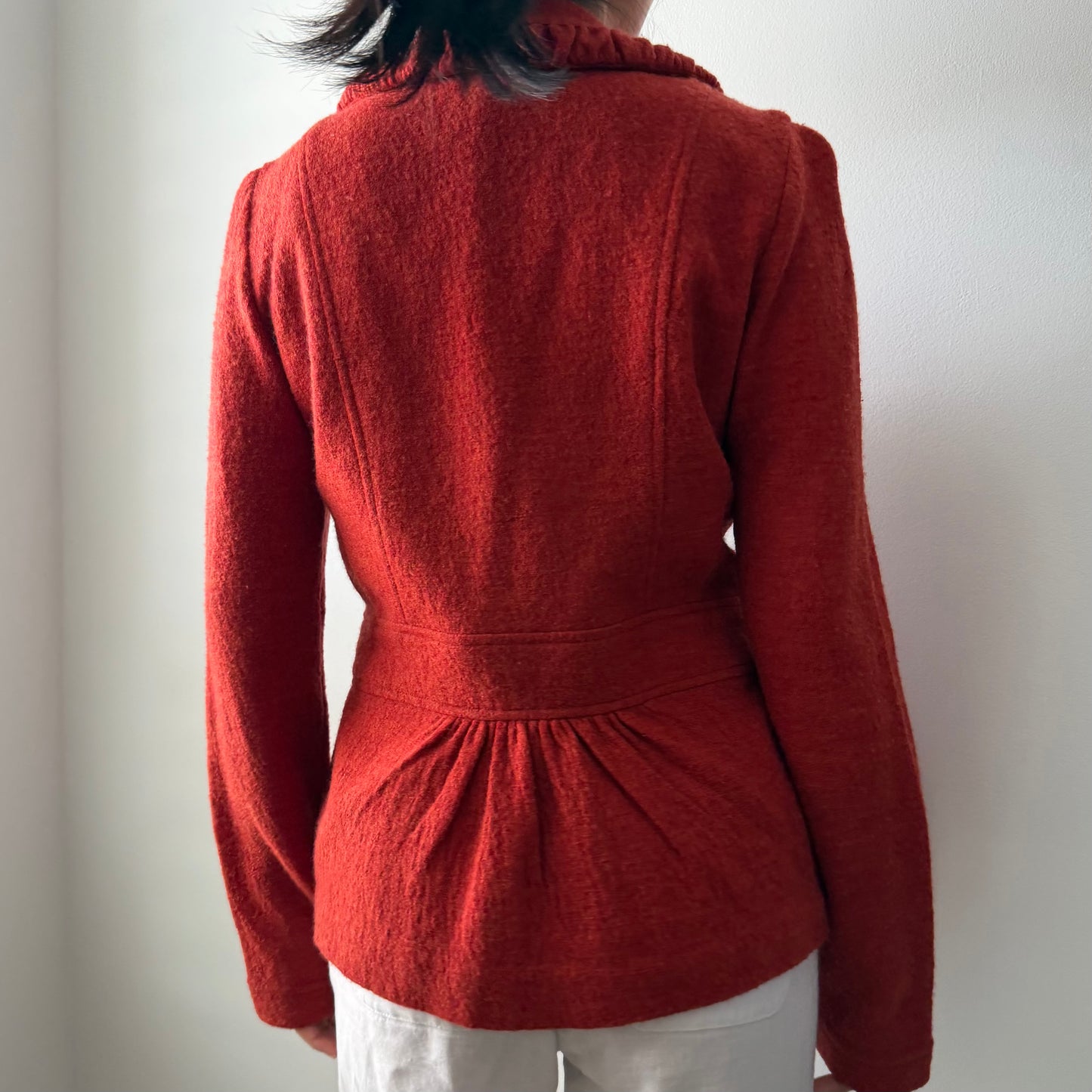 Rust Red Ruffle Collar Wool Jacket - Small