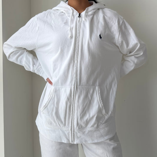 Polo Ralph Lauren White Full Zip Hoodie - Large