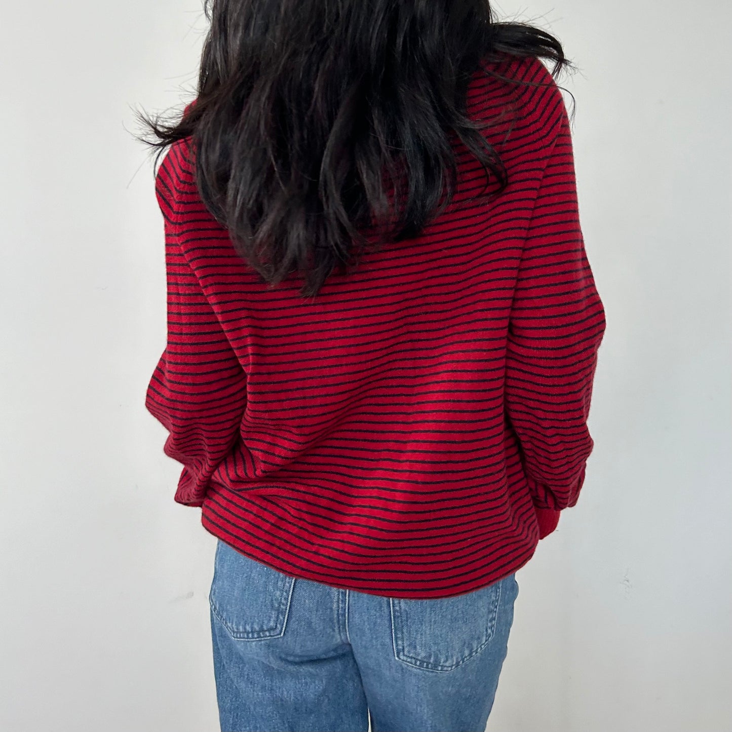 J. Crew Red Striped Lambswool Crewneck Knit Jumper - Medium