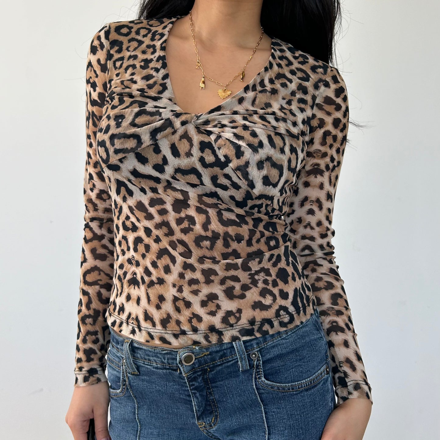 Joseph Ribkoff Long Sleeve Leopard Print Mesh Top - Medium