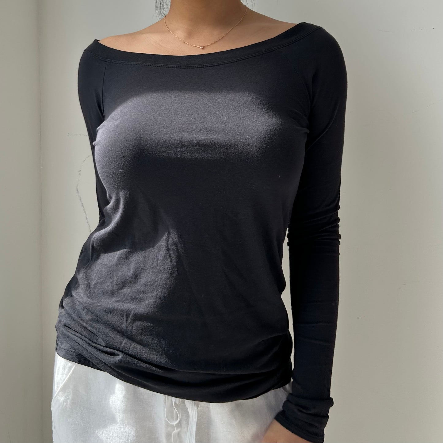 Vince Black Boat Neck Long Sleeve Top - Small