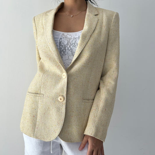 Vintage Butter Yellow Single Breasted Tweed Blazer - Medium