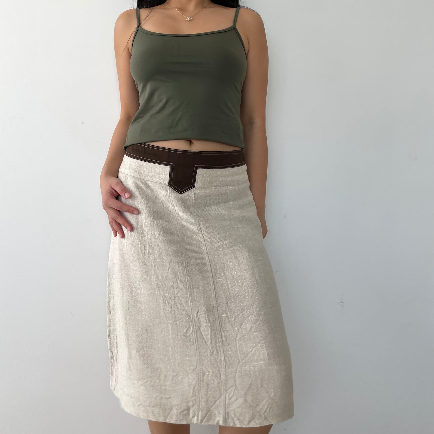 Vintage Beige Linen Skirt - Medium