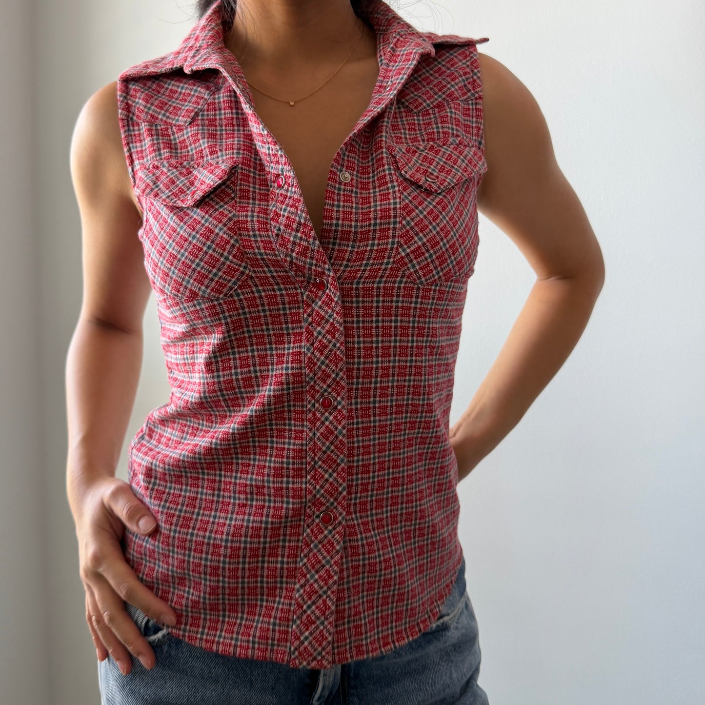 Buffalo David Bitton Red Plaid Sleeveless Shirt - X-Small