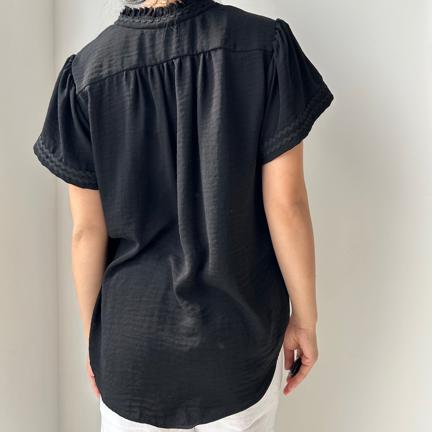 Sabina Musayev Black Short Sleeve Blouse - Medium