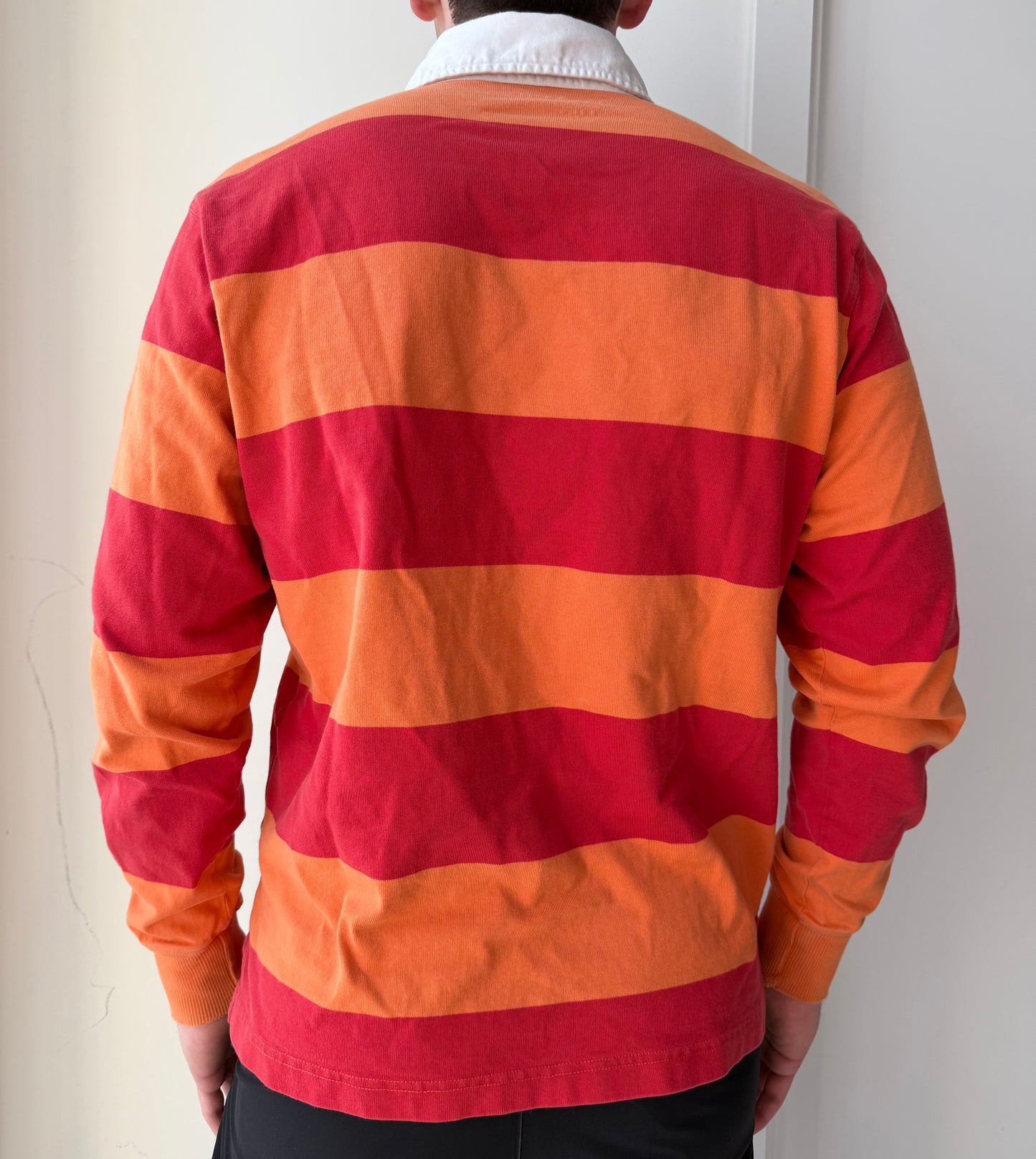 1990s Gant Orange Striped Long Sleeve Rugby Shirt - Large