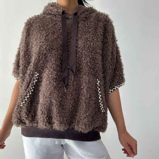 Rinascimento Brown Fuzzy Short Sleeve Hoodie - Medium