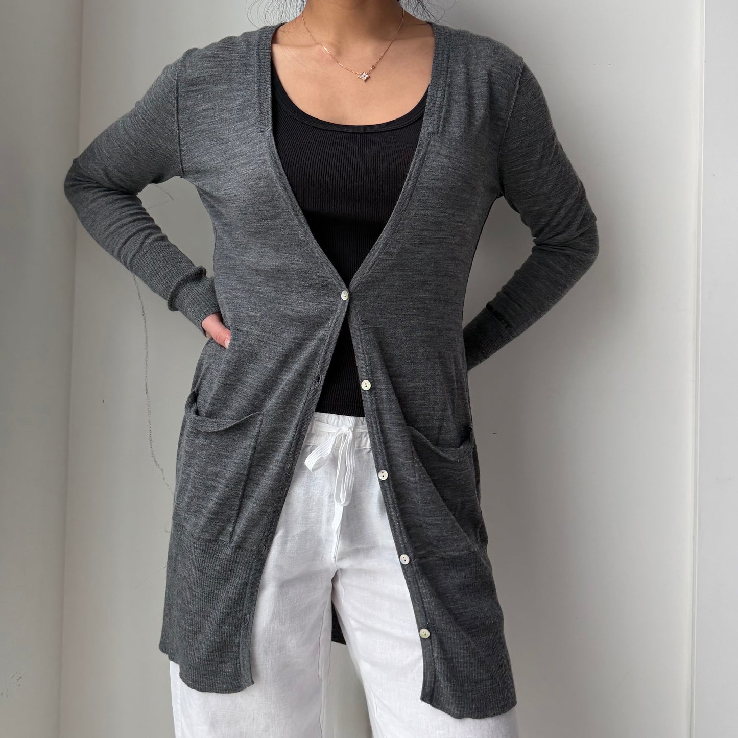 Miss Sixty Grey Wool Button-Front Cardigan - Small