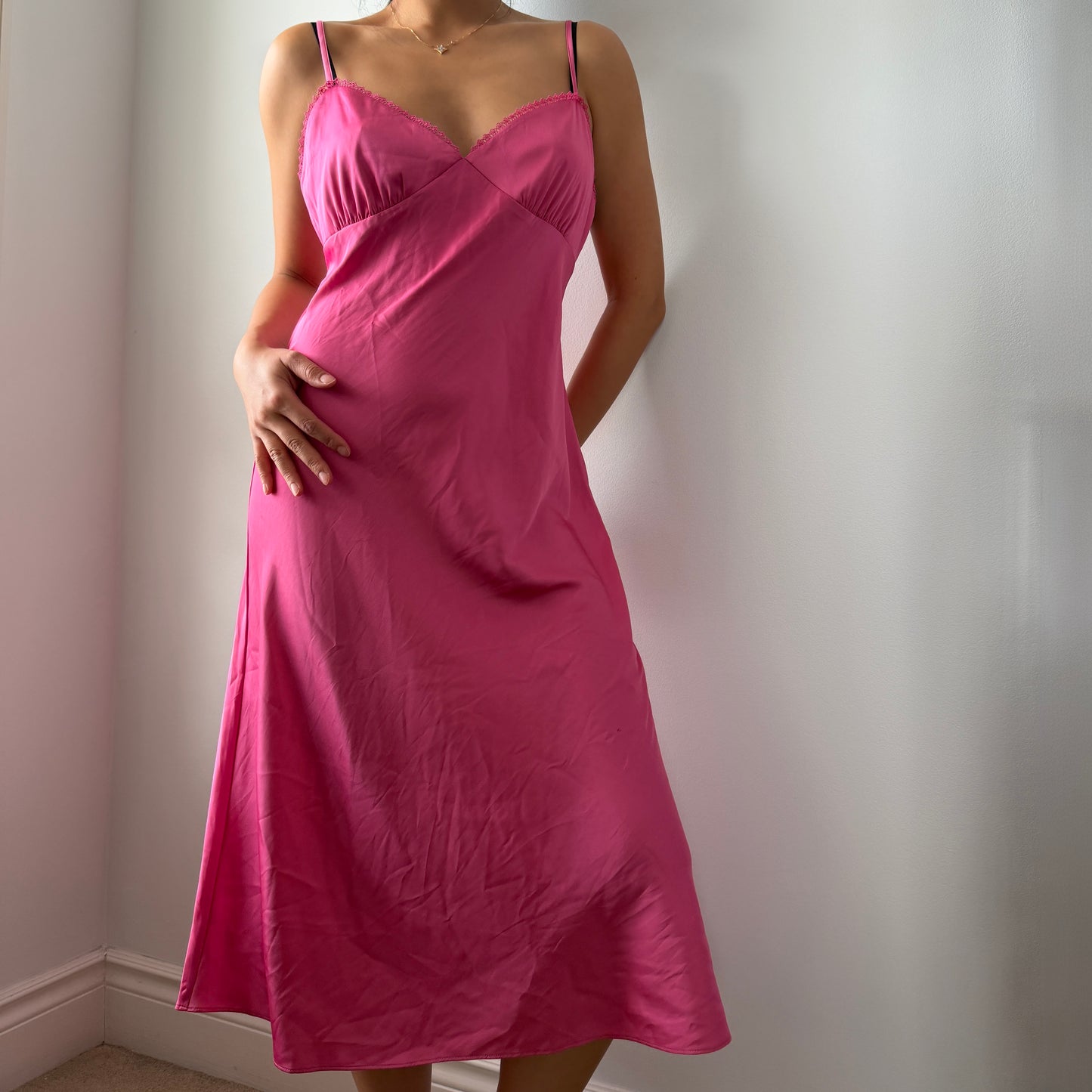 Sunday Best Pink Satin Midi Slip Dress - Medium