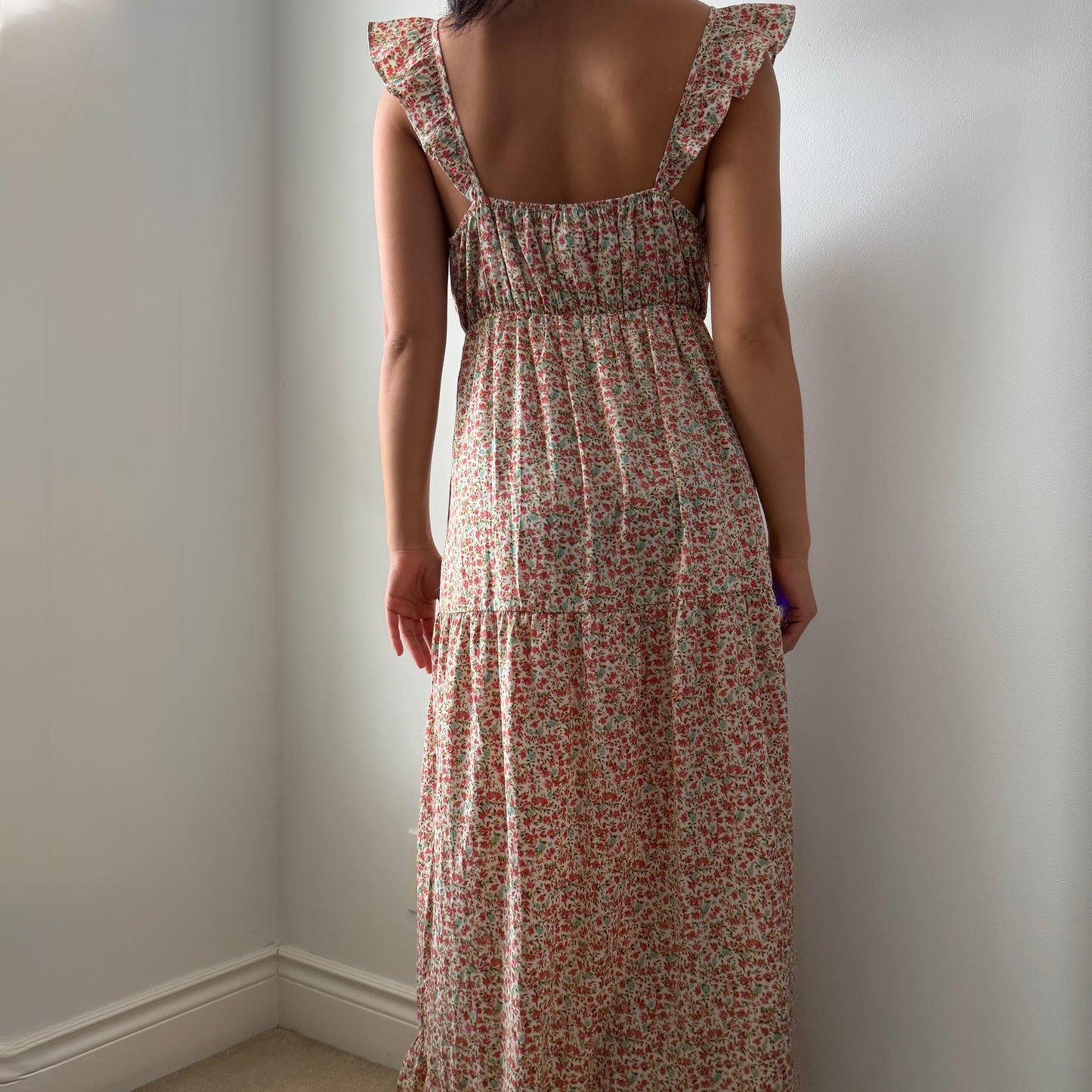 Floral Lace-Trim Tiered Maxi Dress - Medium