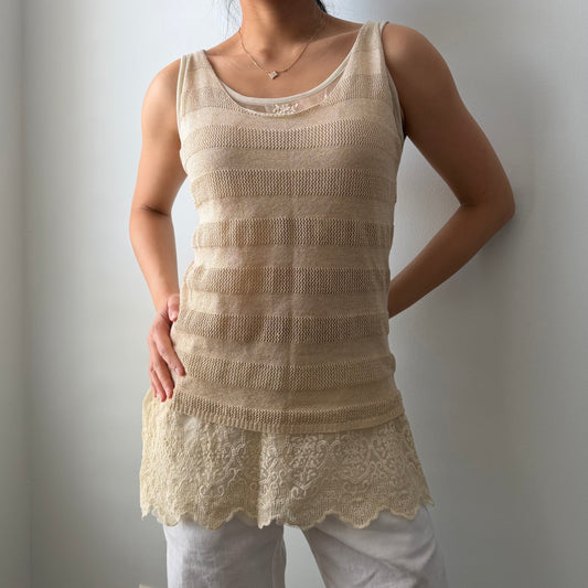 Gold Open-Knit Lace Tank - Medium