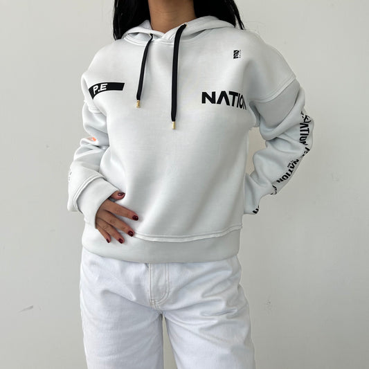 P.E Nation White Cropped Scuba Hoodie - X-Small