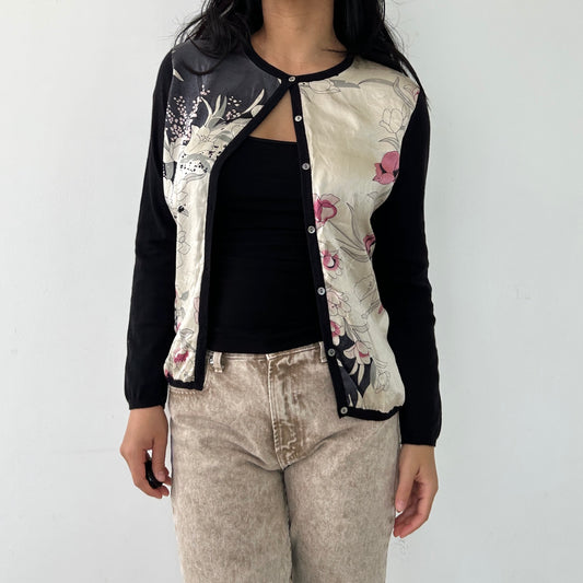 Silk and Cashmere Floral Print Cardigan - X-Small/Small