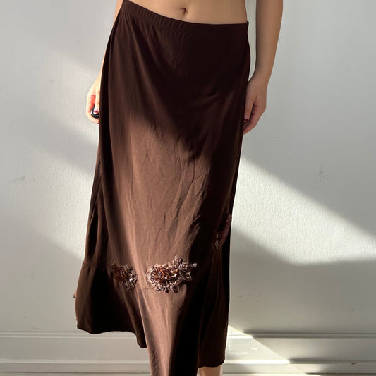 Vintage Made in USA Brown Flowy Skirt - Large