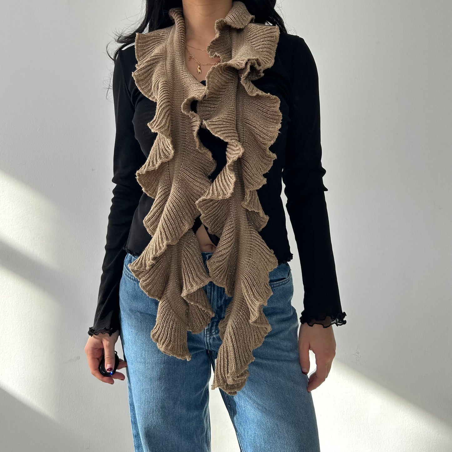 Gold Knit Ruffle Scarf