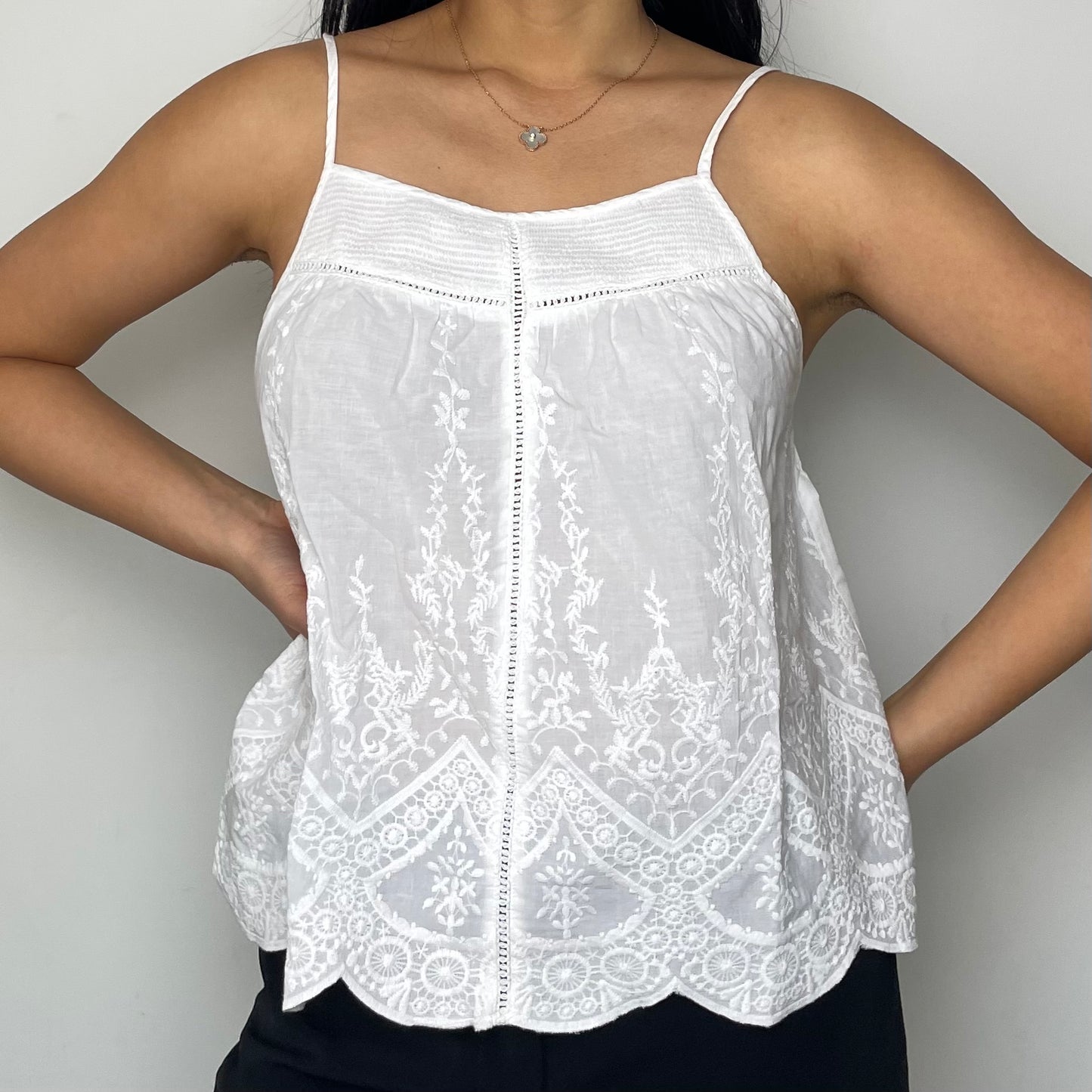 MNG White Halter High Neck Lace Cotton Cami - Small