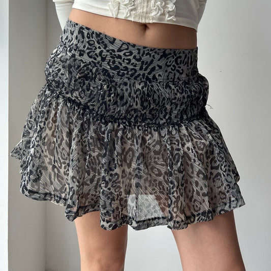 Costa Blanca Leopard Print Ruffle Mini Skirt - X-Small