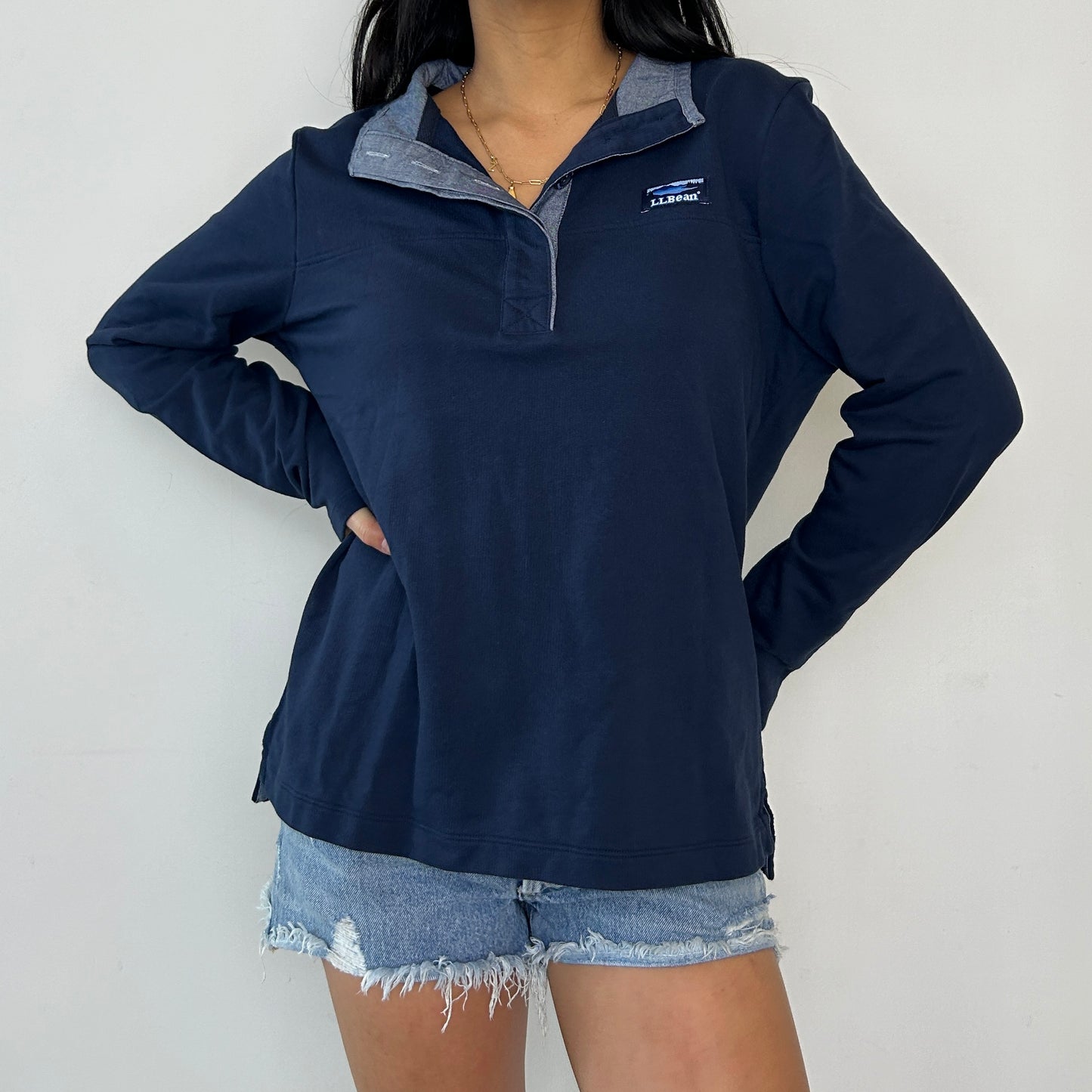 L.L. Bean Navy Half-Snap Pullover - Medium