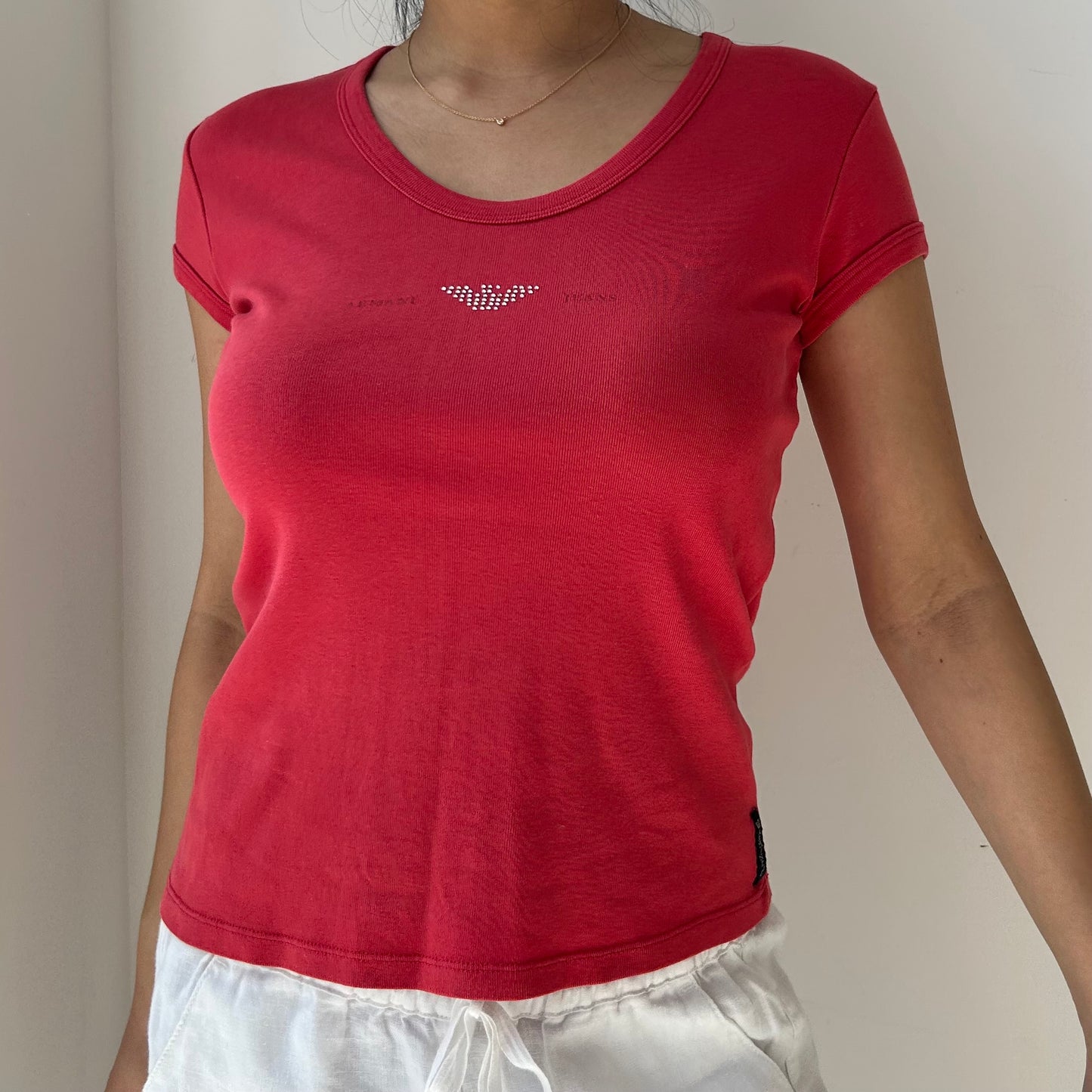 Vintage 90s Armani Jeans Red Diamante Tee - Medium