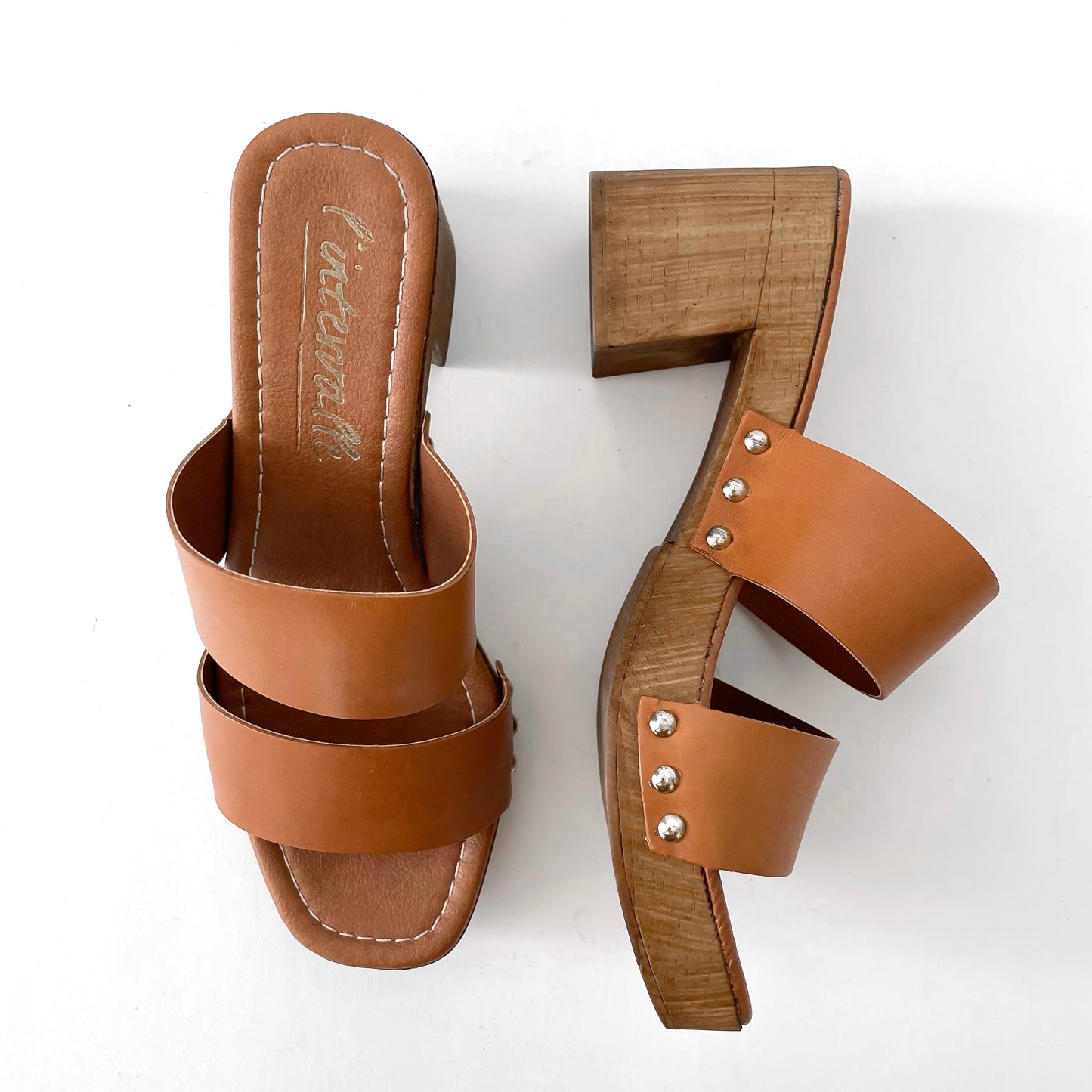 L’intervalle Tan Leather Wooden Clogs - EU 37