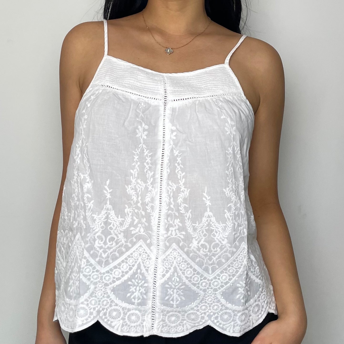 MNG White Halter High Neck Lace Cotton Cami - Small