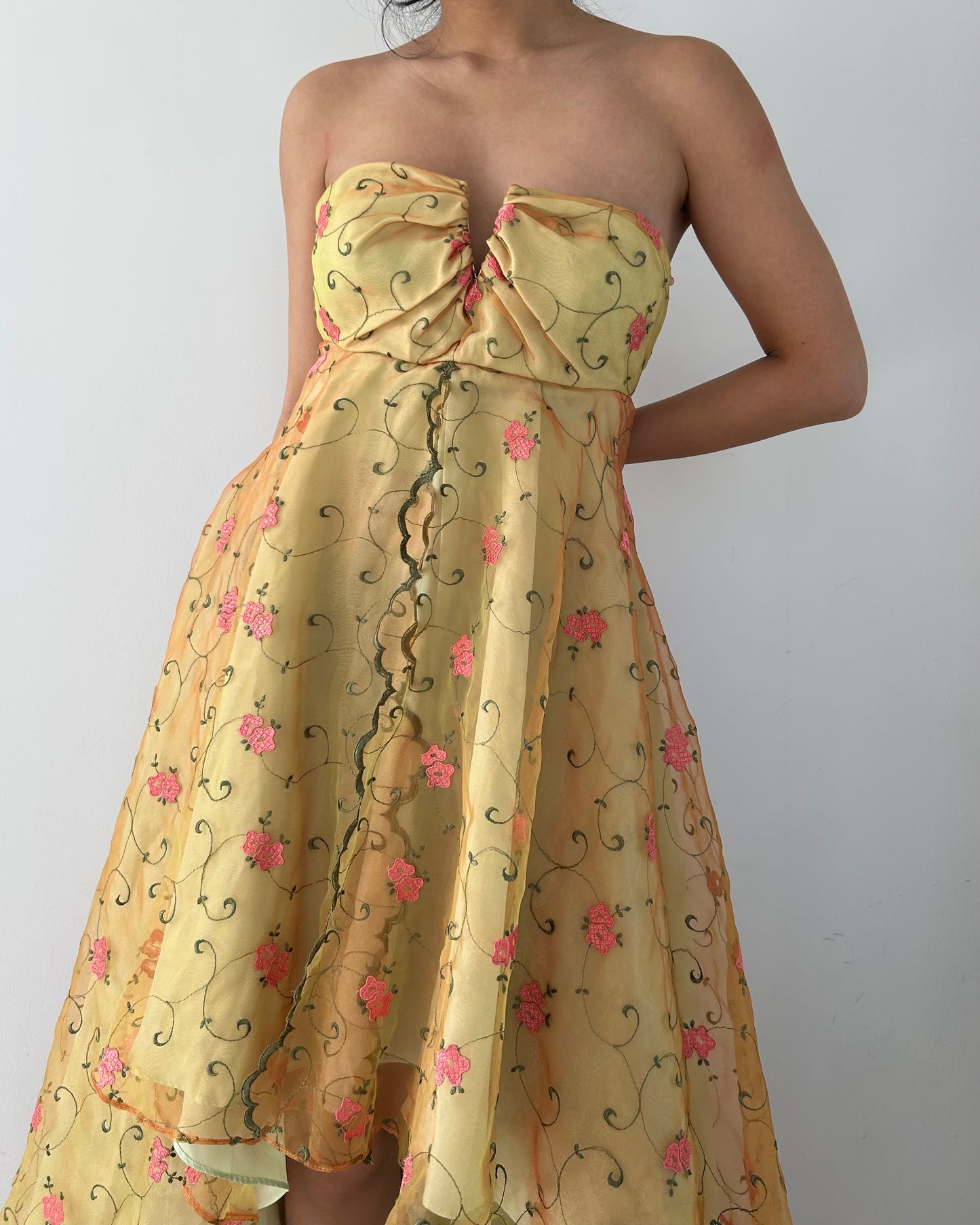 Pam Chorley Fashion Crimes High- Low Strapless Floral Gown - Small