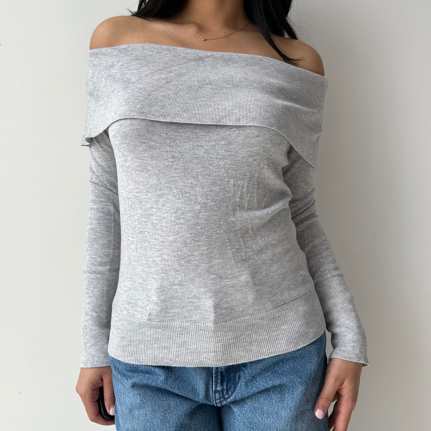Esprit Heather Grey Off Shoulder Top - Medium