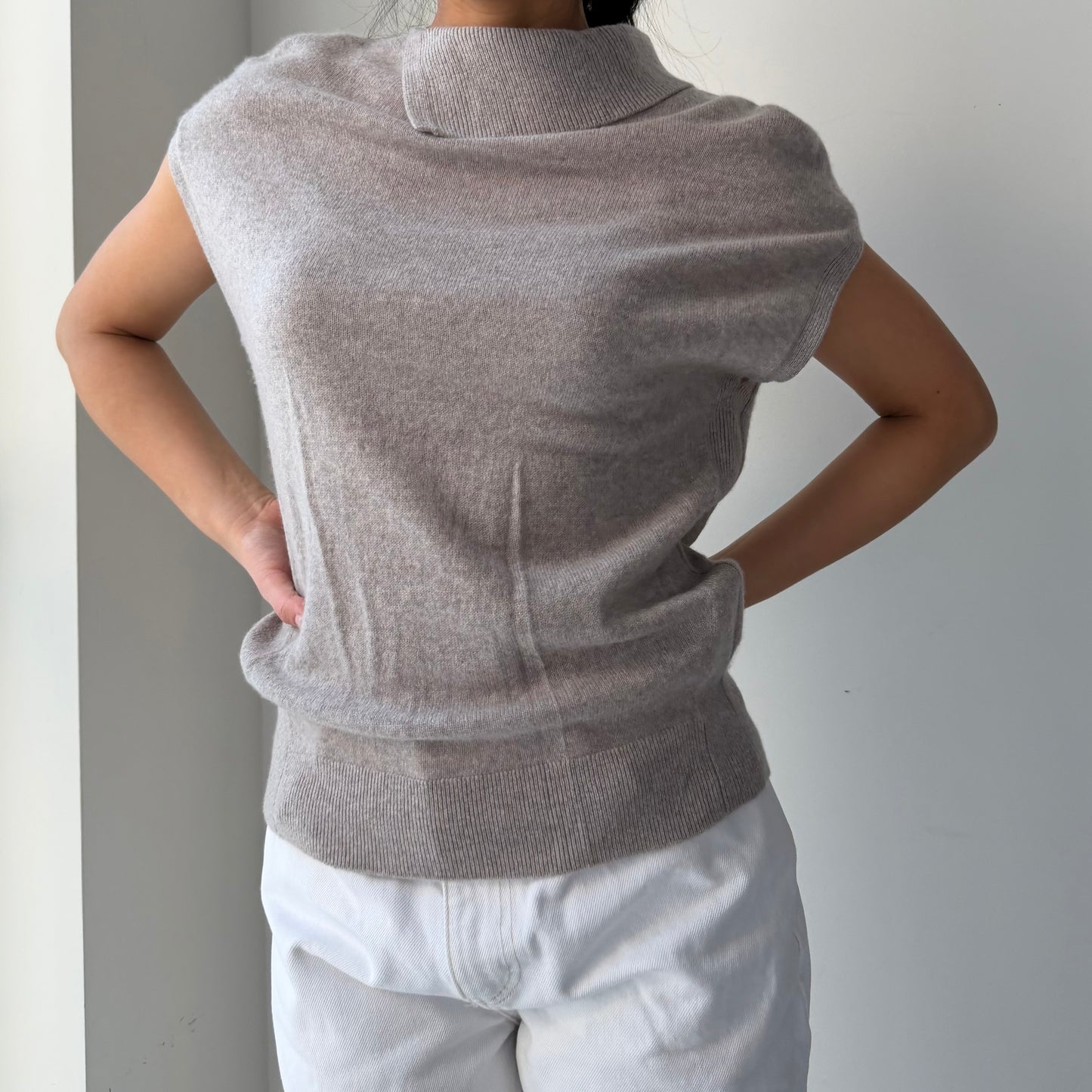 Club Monaco Greige Cashmere Mock Neck Jumper - X-Small