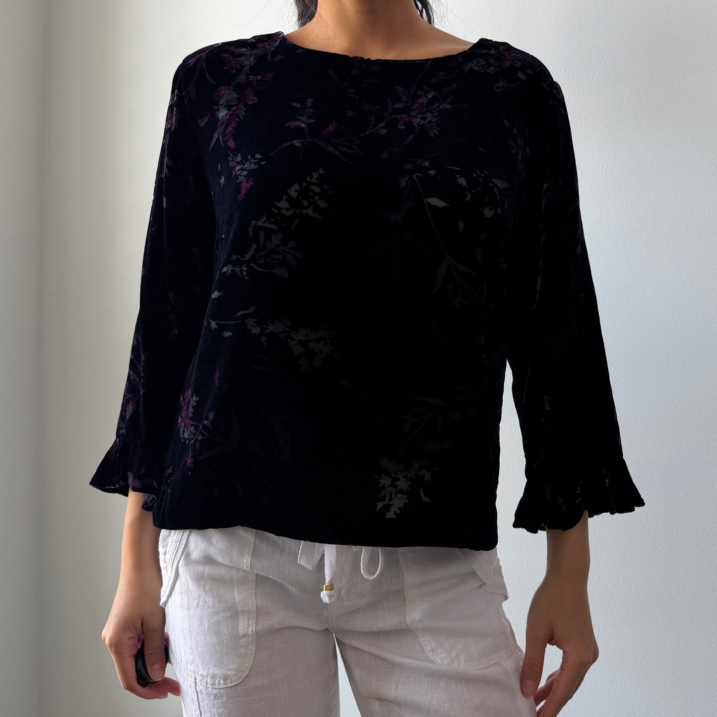 Silk Blend Burnout Velvet Top - Medium