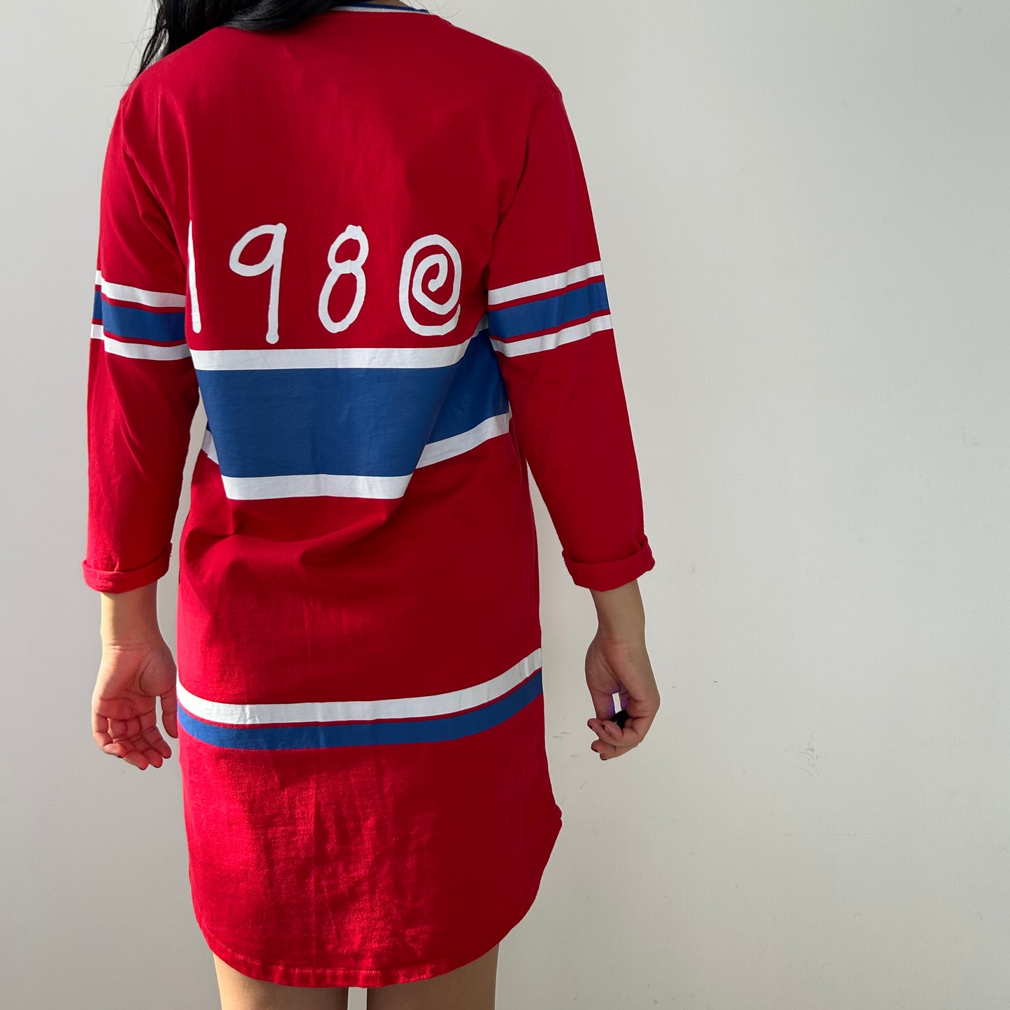 Stüssy Red and Blue Striped Logo T-Shirt Dress -  Small