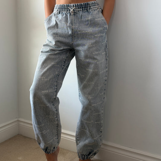 Miss Sixty Blue and White Logo Print Jogger Jeans - X-Small