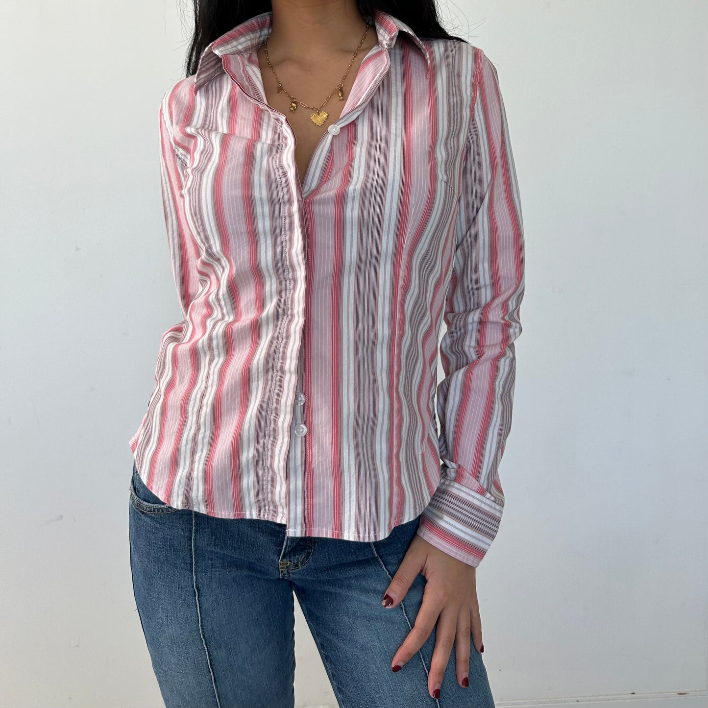 Vintage 90s Made in Canada Tommy Hilfiger Pink Striped Shirt - Medium