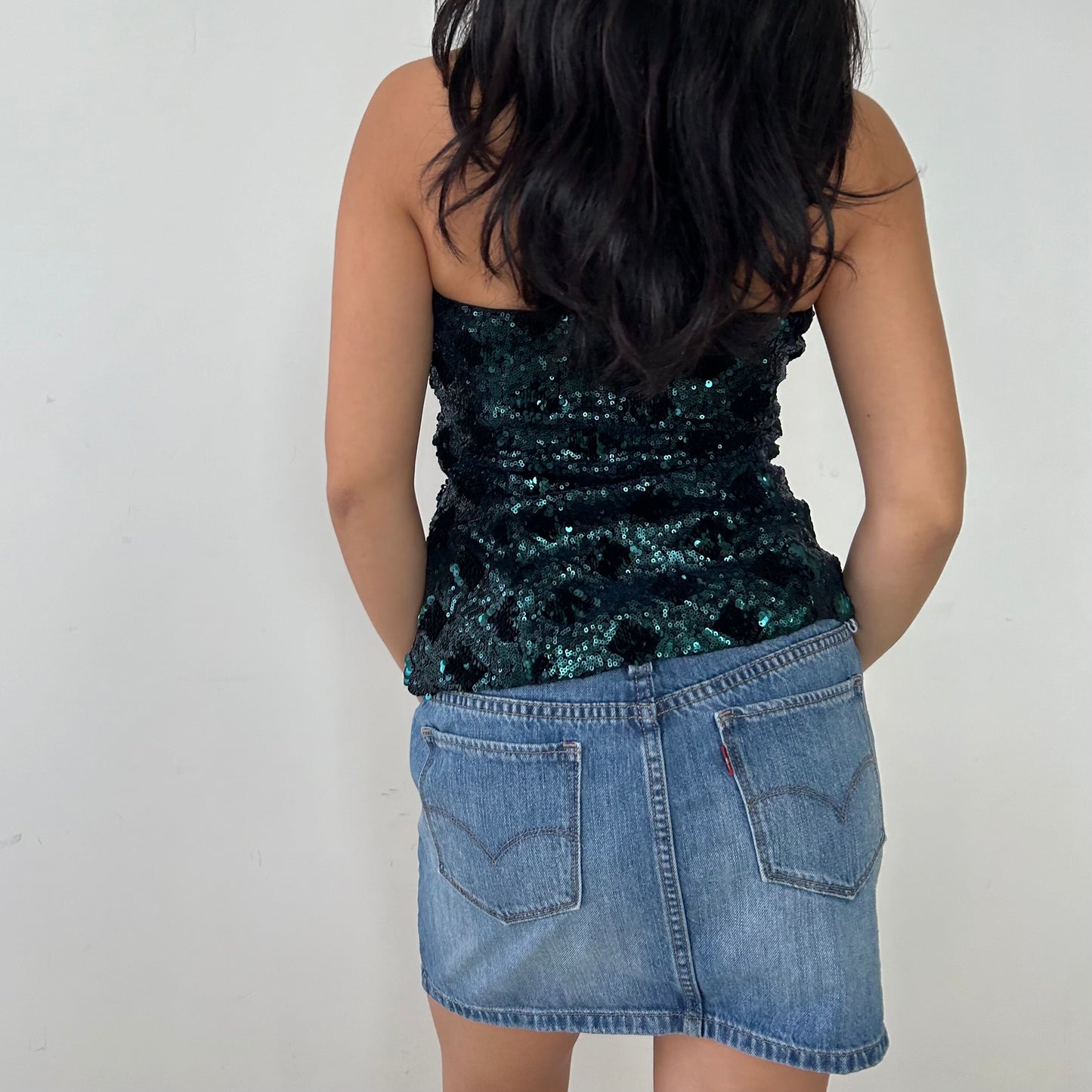 Zara Teal Sequin Strapless Bustier - Small