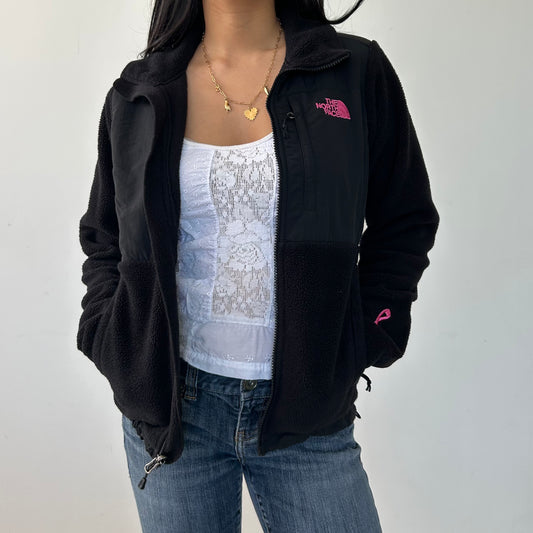 The North Face Limited Edition Black Denali 2 Jacket with Pink Logo - X-Small