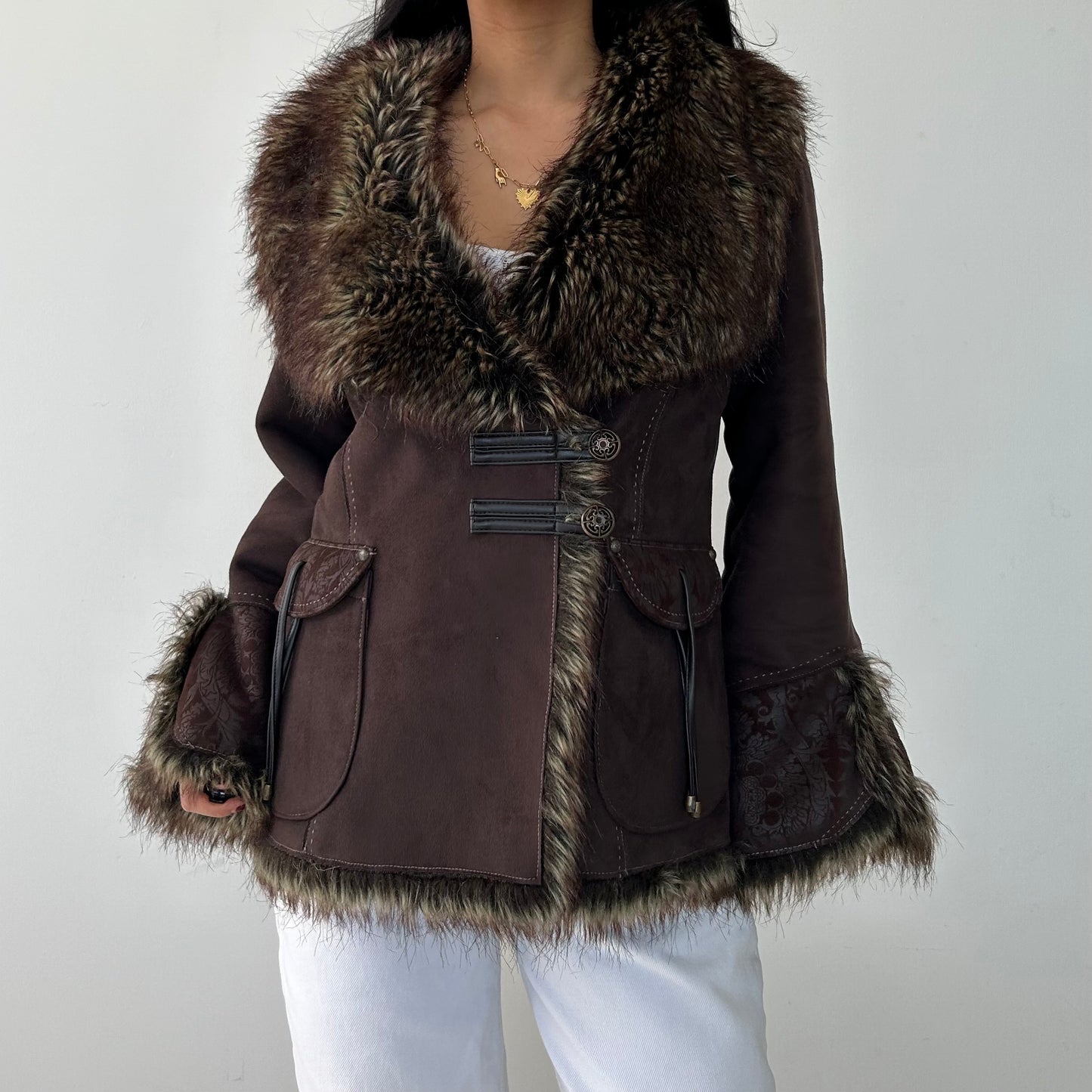 Novelti Brown Double Face Afghan Jacket - Small