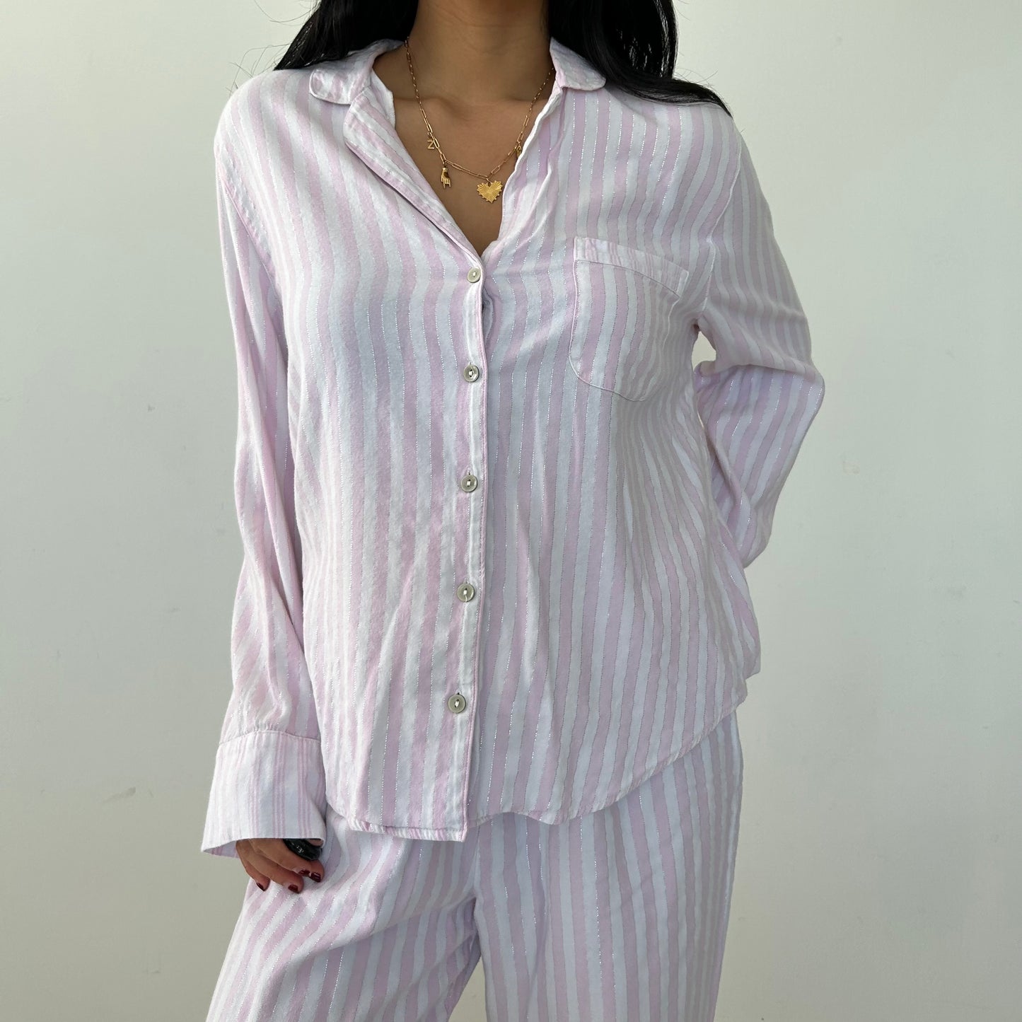 Victoria’s Secret Pink and White Striped Pyjama Set - Medium