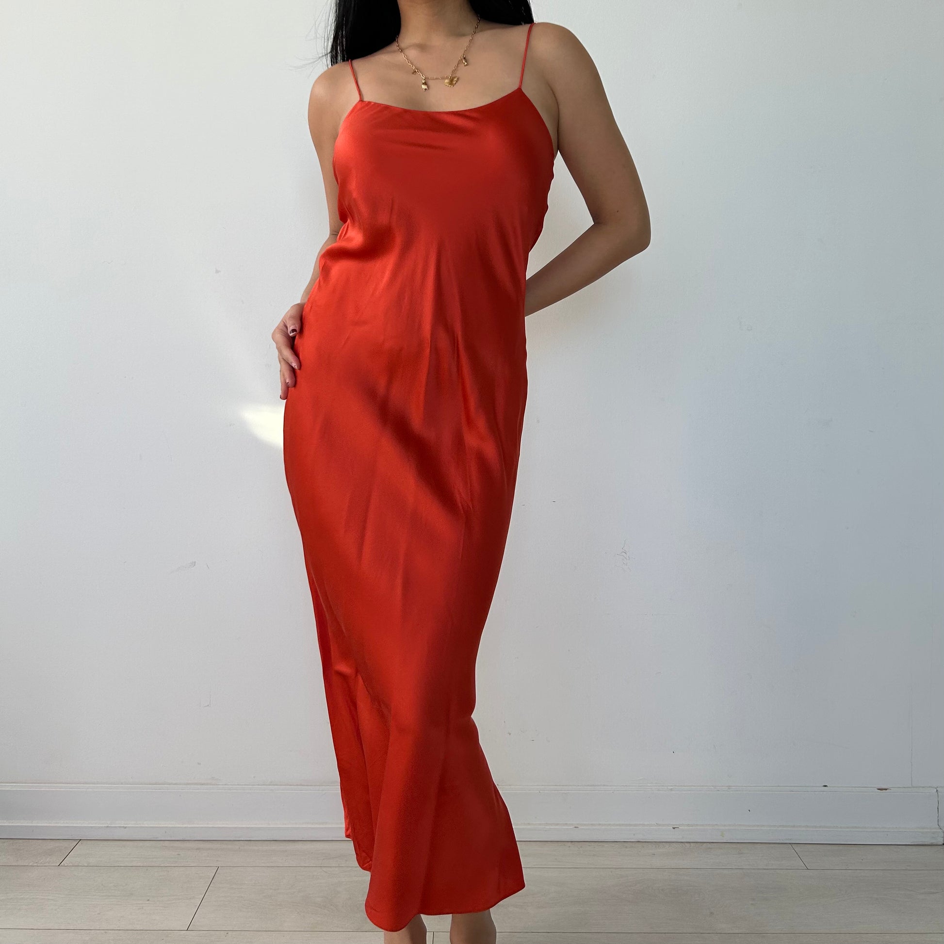 orange satin slip dress Sirena Satin Slip Dress: Orange / Standard