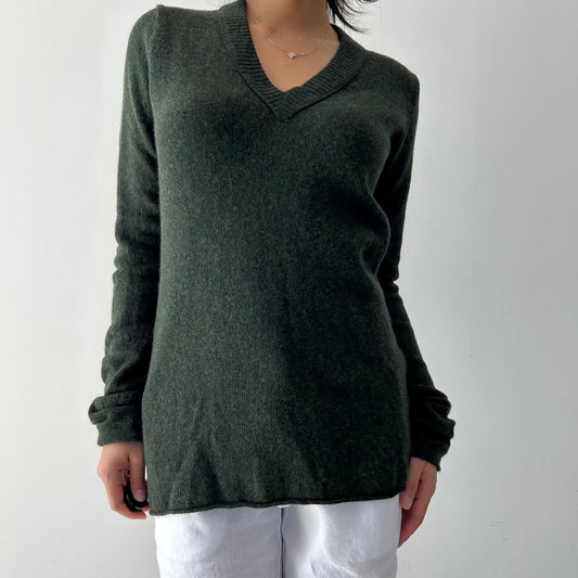 Banana Republic Forest Green Wool and Angora Knit V-Neck Jumper - X-Small