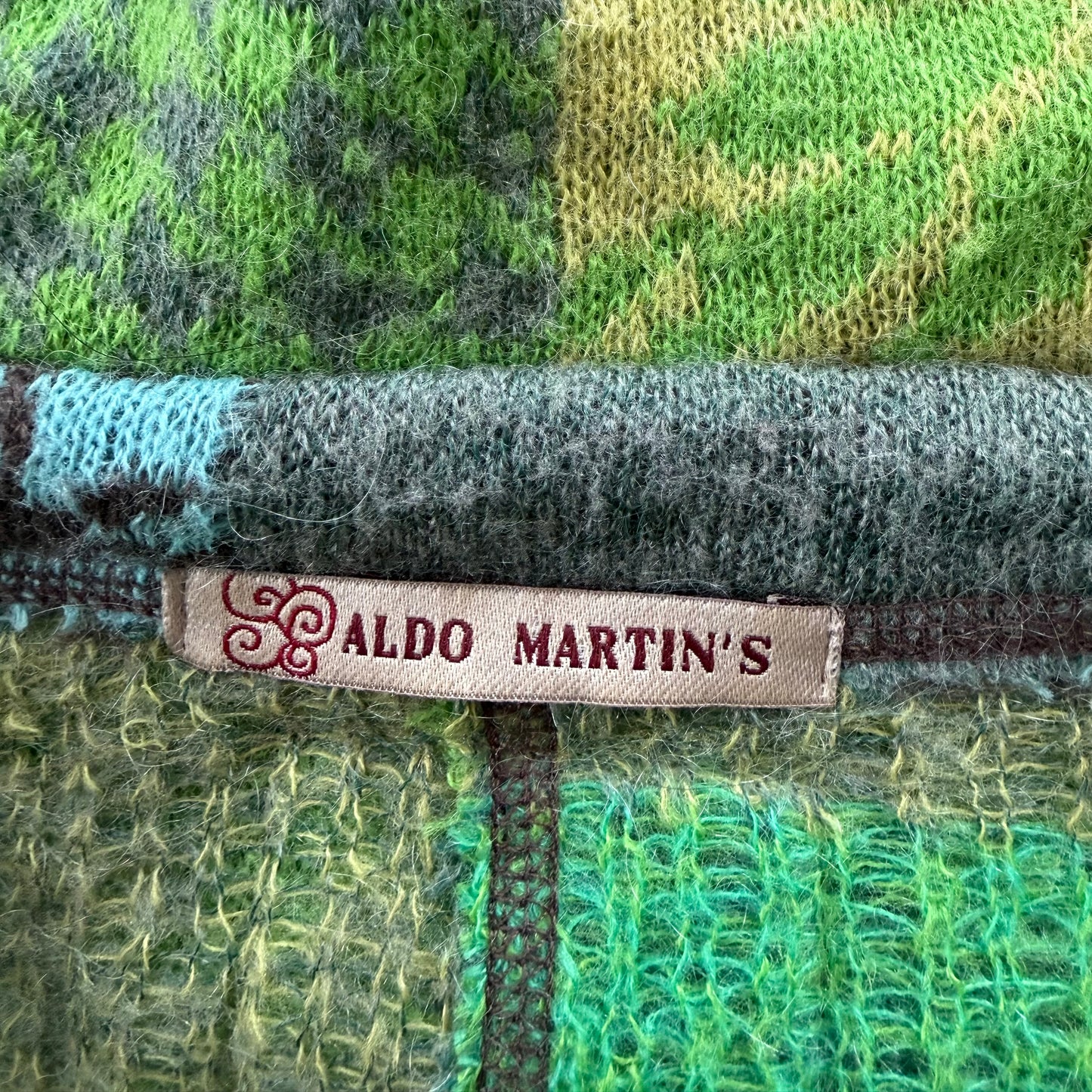 Aldo Martin’s Green Patchwork Knit Mohair Cardigan - Small