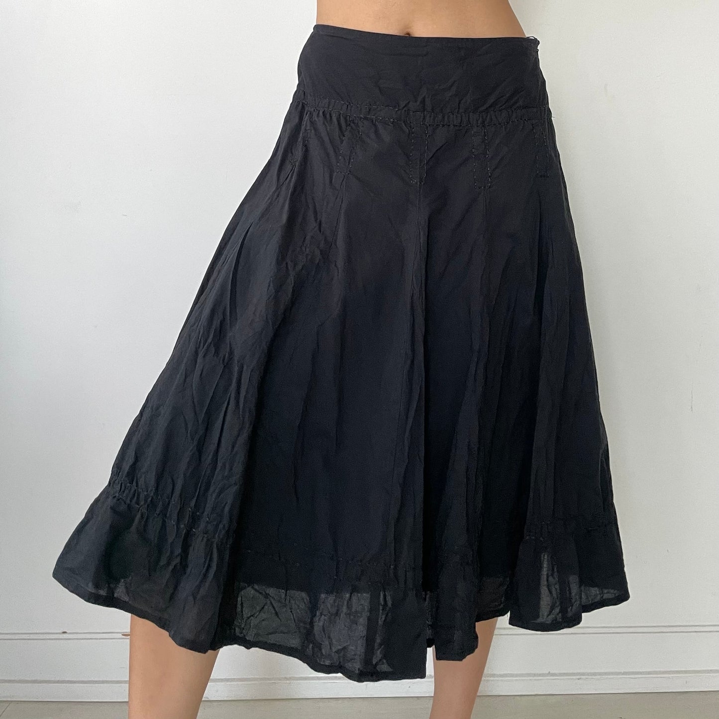 Midtown Black Cotton Poplin Midi Skirt - Medium