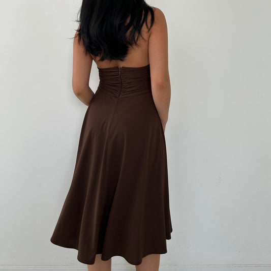 Vintage 90s Made in Canada Brown Halter Dress - US 4