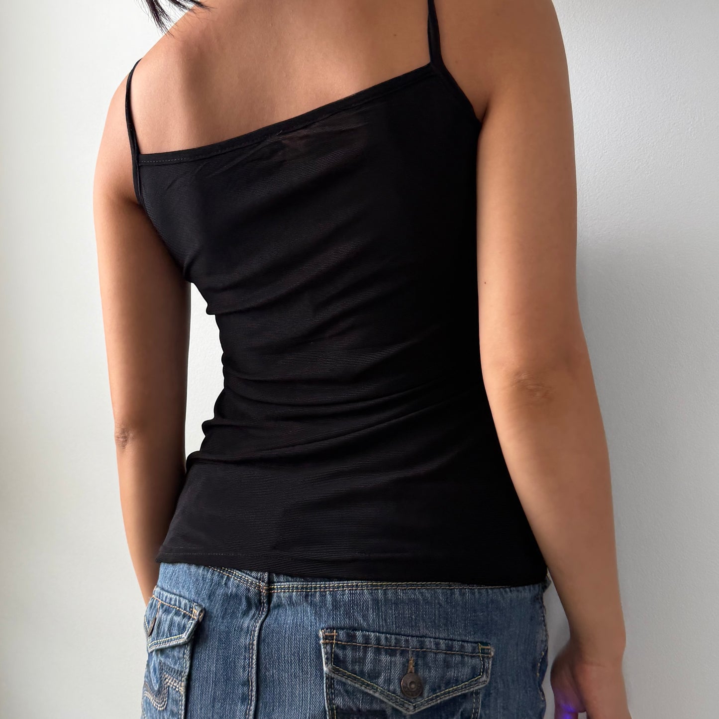 Black Mesh Embellished Tank Top - Small
