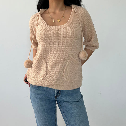 BNWT OLIVE des OLIVE Peach Pom Pom Knit Hoodie - Small