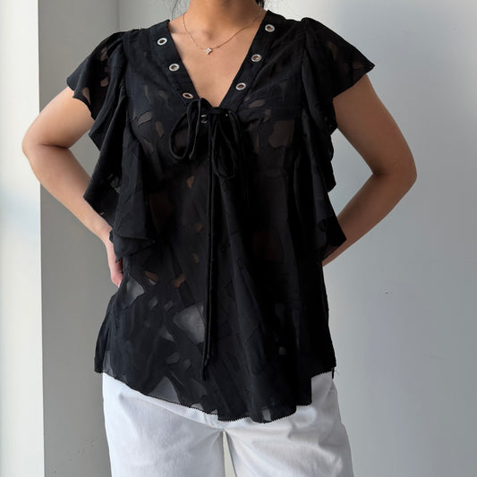 Iro Black Gilka Short Sleeve Grommet Blouse - Medium