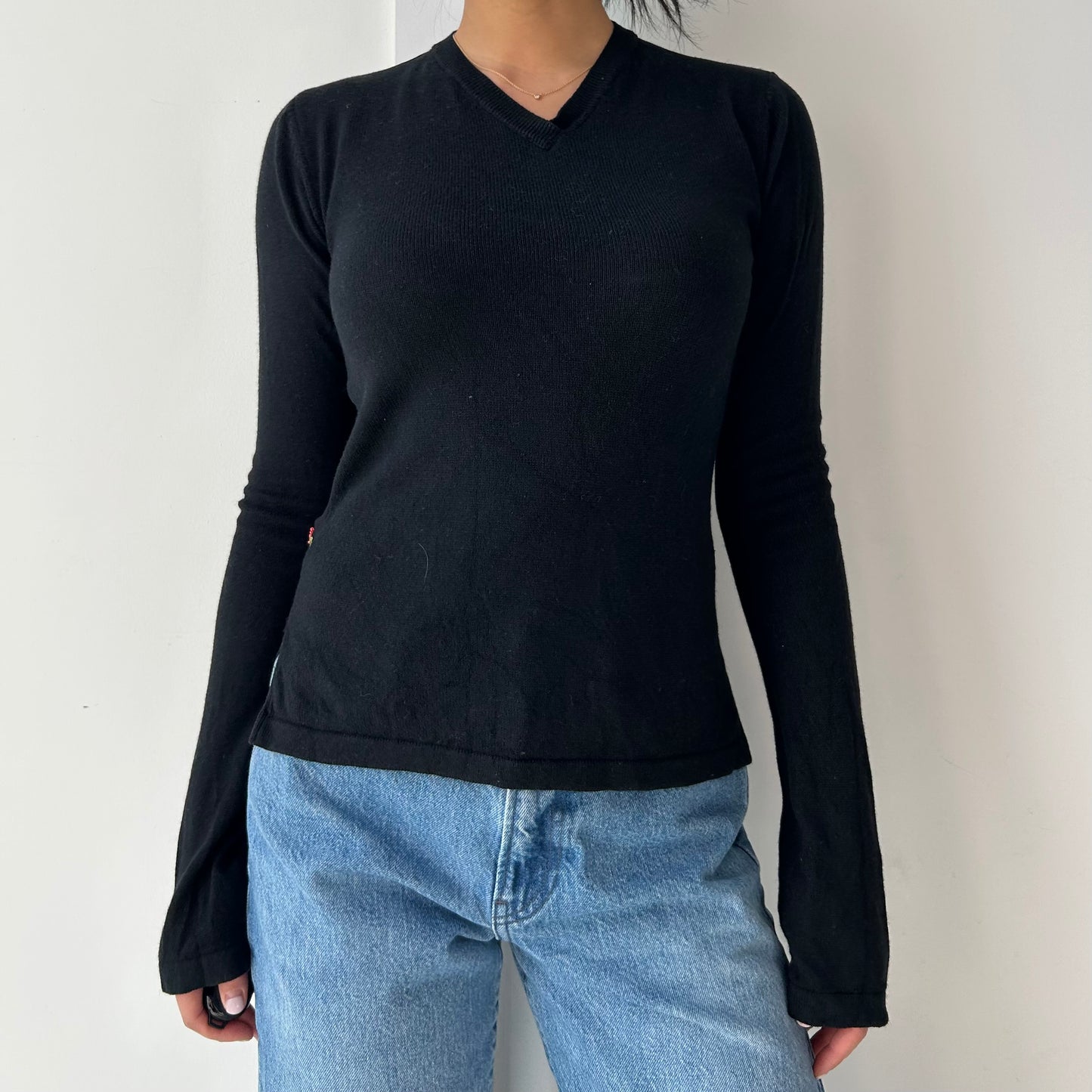 2000s Custo Barcelona Black Silk and Cashmere Embroidered Sheer Panel Jumper - Small